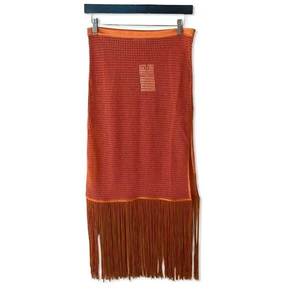 My Beachy Side Camelia Maxi Skirt mesh fringe rust midi resort NWT M swim - Picture 3 of 9